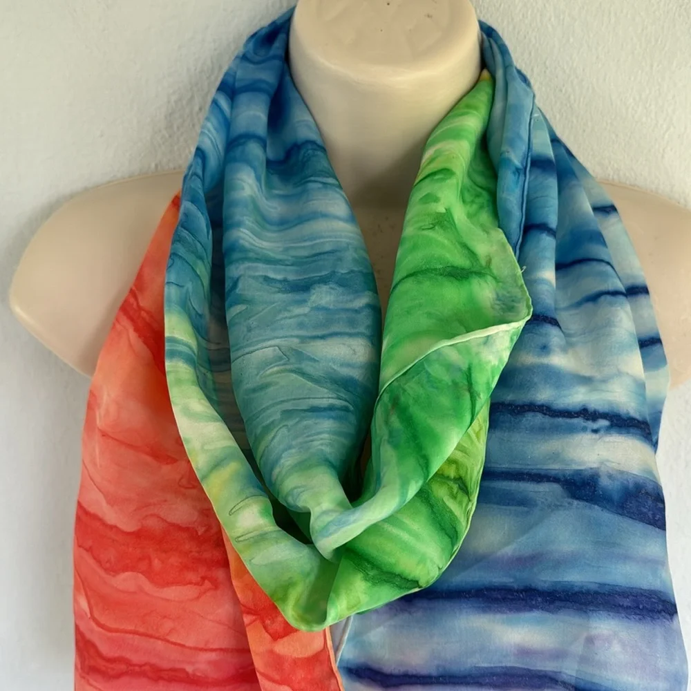 Handmade rainbow ombré watercolor tie dye lightweight scarf